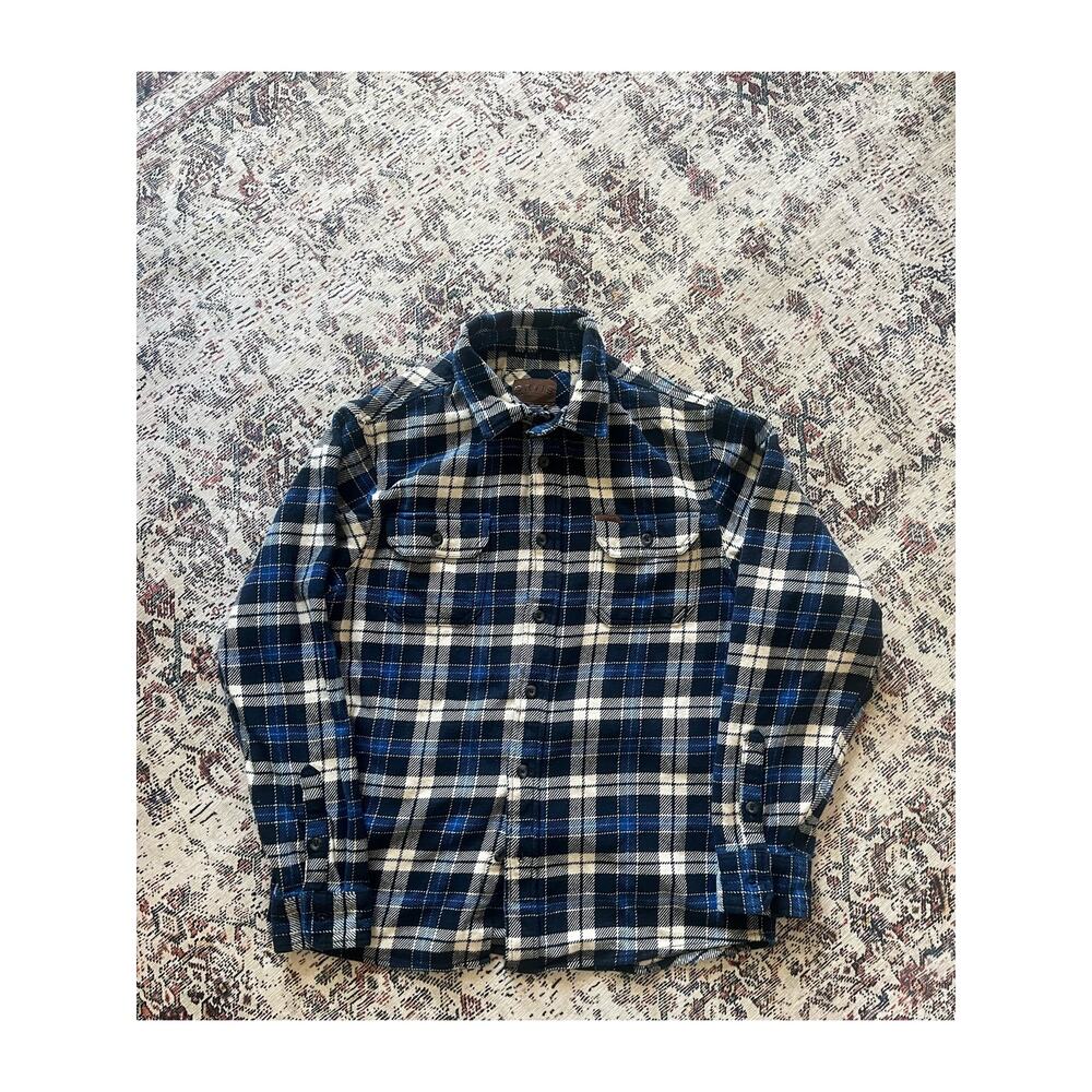 Orvis Men's Flannel Button Down Shirt Blue/White Medium